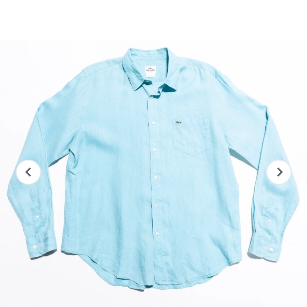 Lacoste Linen Shirt Men's 44 Regular Fit Aqua Blue Long Sleeve Alligator Preppy